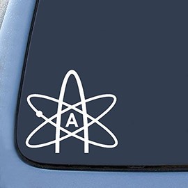 EvolveFISH Atheist Atom Symbol Weatherproof Vinyl Decal - [White][5"]