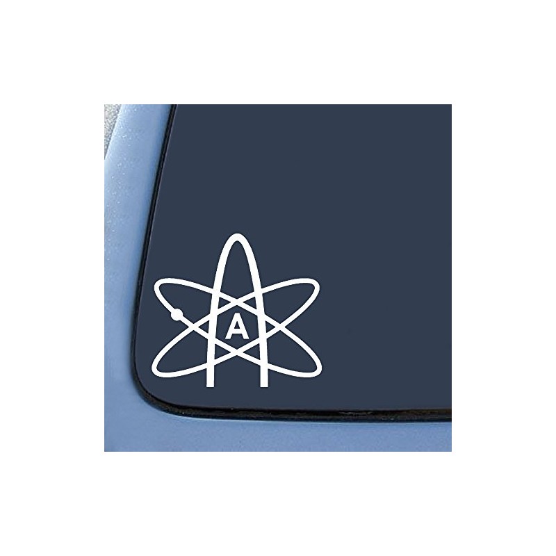 EvolveFISH Atheist Atom Symbol Weatherproof Vinyl Decal - [White][5"]