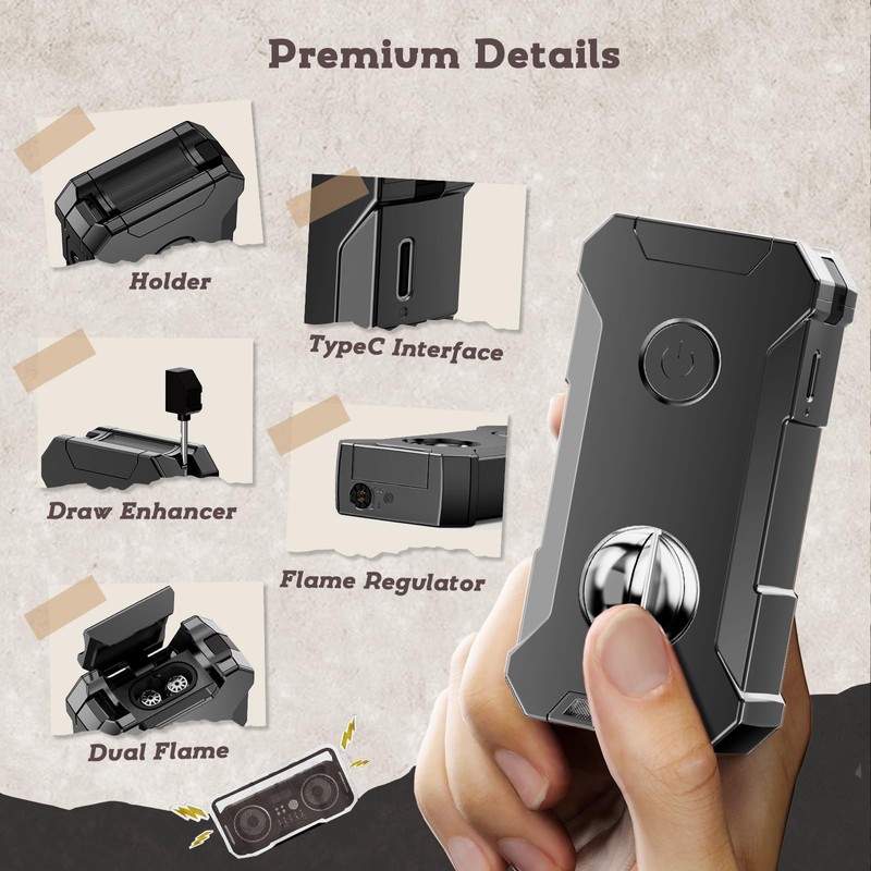 5-in-1 Torch Lighter with Tool, Holder, Punch, Draw Enhancer Tool,