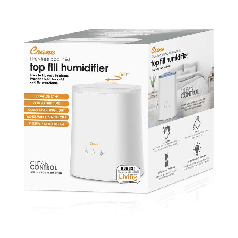 Crane Top Fill Ultrasonic Cool Mist Humidifier for Bedroom and