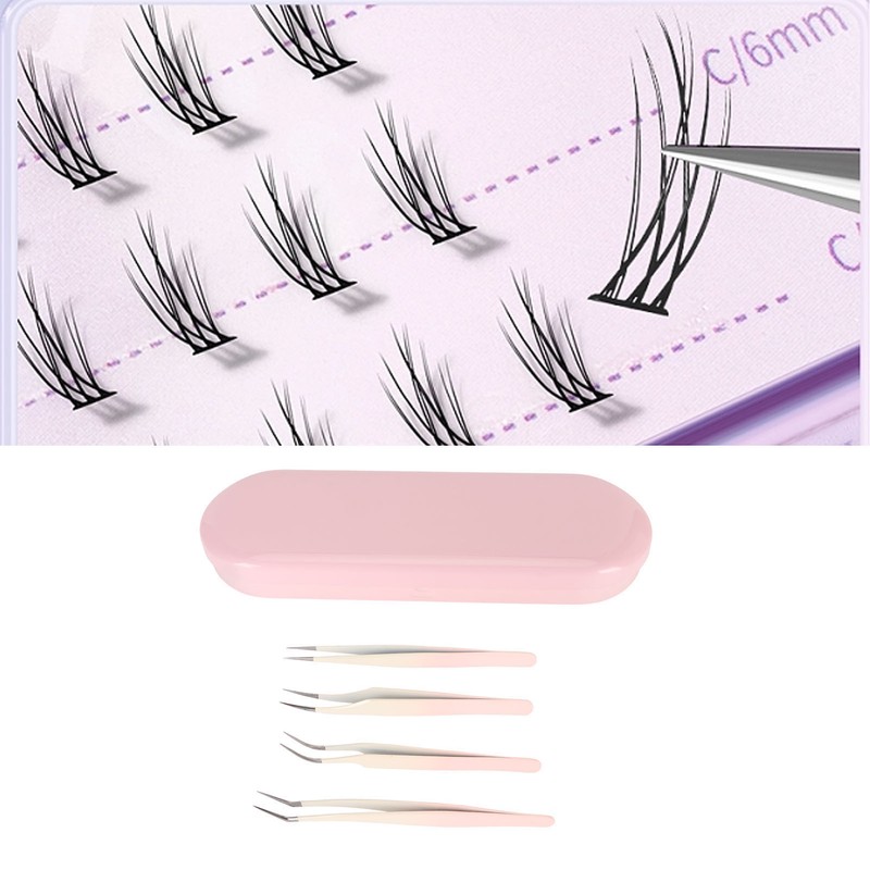 4pcs Eyelash Tweezers Set Stainless Steel False Eyelash Extension Tweezers