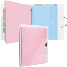 Uquelic Cute Binder Folders with 12 Colorful Pockets, Letter/A4 Size Folio Document Organizer, Binder for Important Documents, Paper, Files, Photos, Letters, Cards (Clear-Macaron)