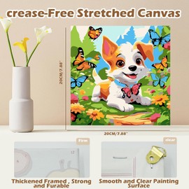 luckyarina Painting by Numbers Children with Frame Dog Painting by Numbers Children's Canvas Oil Painting by Numbers with Gift Box DIY from 5 6 7 8 9 Years Girls Craft Set Gift 20 x 20 cm