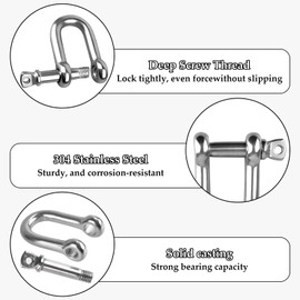 M8 Shackle Stainless Steel 4 Pieces 304 D Ring D Shackle Lock Bow Anchor for Marine Boat, Chains Shackle with Pin for Construction Vehicle Recovery Pull Towing Rigging