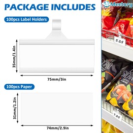 Meetory 100 PCS Plastic Wire Shelf Label Holders with Blank Cards, Reusable Plastic Shelf Tags Price Label Holder with Snap Lock, UPC Label Price Display Holder for Retail Supermarket (3'' x 1.4'')