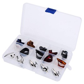 Dilwe 15 Pieces Guitar Finger Picks with Box DIY Thumb Picks Finger Picks Xylonite Index Finger Pick Protector Accessories for All Guitar