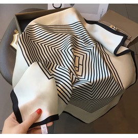 JERLA - Bufanda cuadrada de seda de morera 100% pura para el cabello, 27 x 27 pulgadas, pañuelo de seda natural para mujeres y hombres, Rayas blancas y negras, 26.7”X26.7”