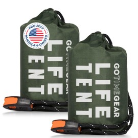 Go Time Gear Survival Tent - Heat Retention Shelter & Thermal Blanket, Ultralight Portable Tent for Hiking Gear, Emergency Whistle & Paracord for Survival Tools, Pack of 2, Green