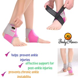 BodyMoves Kid's Ankle Brace Support Plus Hot and Cold Ice Pack (Sweet Pink, MED for Big Kids (US 3.5-7))