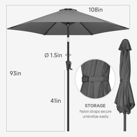 FLAME&SHADE 9 ft Outdoor Market Patio Table Umbrella with Tilt, Anthracite