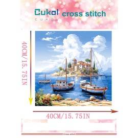 cukol cukol Island Landscape 11ct Cross Stitch, 11 Count Counted Stamped Pre Printed Cross Stitch Embroidery Kits for Adults Beginners Starter Advanced Easy Crossstitch Patterns Set Wall Decor 40x40