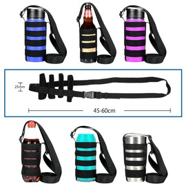 Tuainge Water Bottle Cover, Bottle Holder, Bottle Cover, Shoulder Strap Included, Adjustable Length, Unisex, Stylish, Mountain Climbing, Travel, Walking, Black x 1, Black