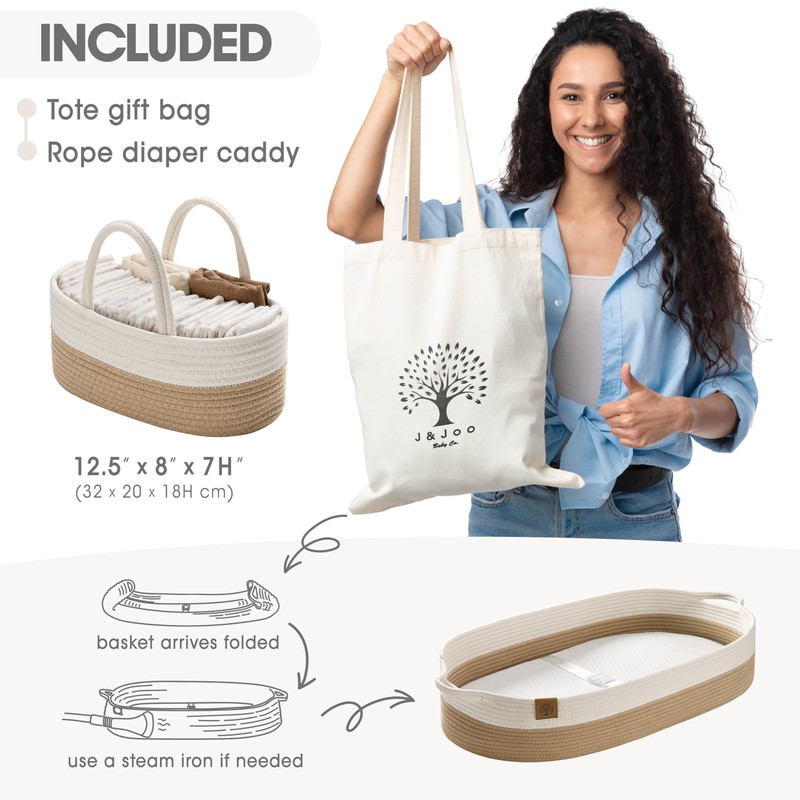 J&JOO Baby Changing Basket includes Diaper Caddy - Breathable &