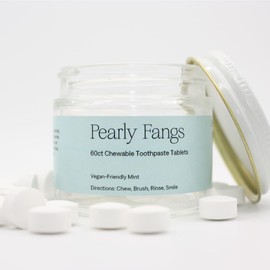 Pearly Fangs Toothpaste Tablets, 60 Pack - Travel Sized Oral Care, Eco Friendly Vegan Dental Tabs for Brushing - Mint Flavored