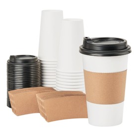 RACETOP RACETOP Disposabe Coffee Cups with Lids and Sleeves 16 oz 50 Pack, Hot Paper Coffee Cups with Lids, To Go Cups with Lids, Ideal for To Go Coffee, Travel, Office, Home