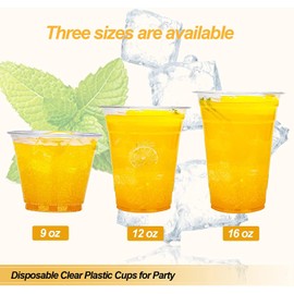 TashiBox plastic cups with lids [24 oz 100cups&100flat lids],Clear Crystal disposable plastic cups,smoothie cups