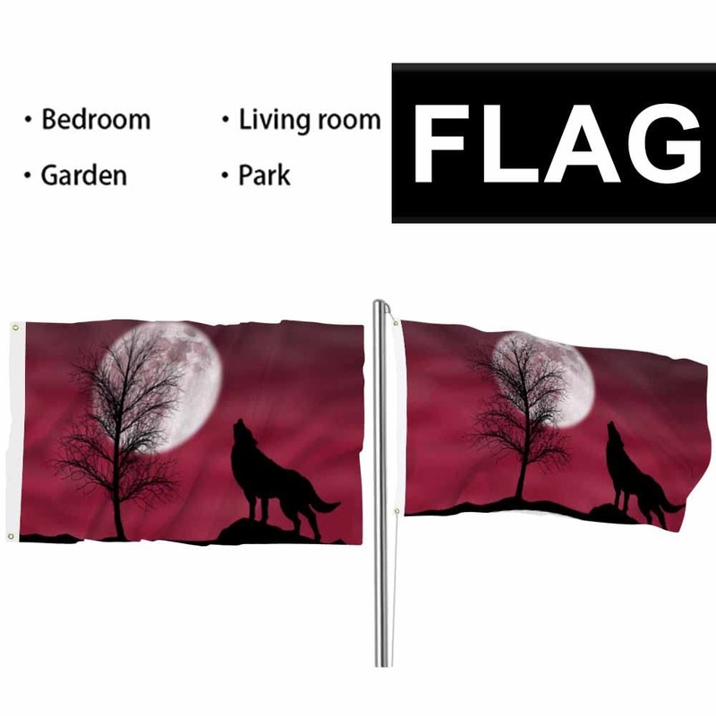Swono Howling Wolf Flag 3x5 ft Dark Cloudy Night Round