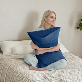 TELUS Pillow Cases Standard Size 2 Pack, Bamboo Rayon Cooling Pillowcases with Envelope Closure, Cool Breathable Pillow Case for Hot Sleeper & Night Sweats, 20x26 inch, Deep Blue