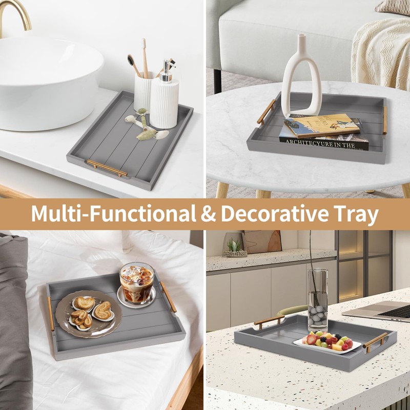 SXNOWS Wood Serving Tray with 2 Sets of Handles,Large Ottoman