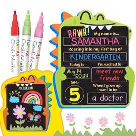 Funcils First Day of School Board (11 x 13) - My First Day of School Sign, First Day of School Chalkboard, 1st Day of School Signs | Kindergarten, Back to School Supplies + 5 Chalk Markers