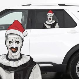 12" Perforated Ride-A-Long See-Thru Window Decal attaches to Rear Side car Window. Made in USA. (Terrifying Santa)