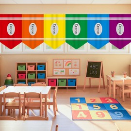 Arosche Back to School Decorations School Decor Classroom Curtains 6Pcs Rainbow Colorful Crayon Window Curtains for Kindergarten Primary Classroom Playroom Bedroom Daycare Window Cover