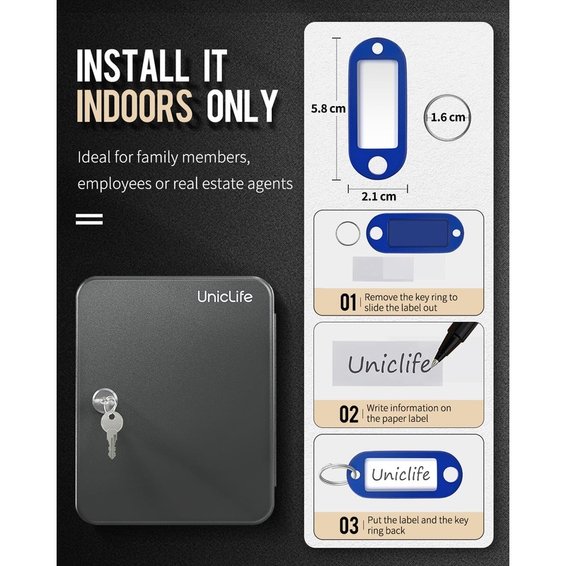 Uniclife 48-Key Steel Key Cabinet with 2 Unlocking Keys Wall