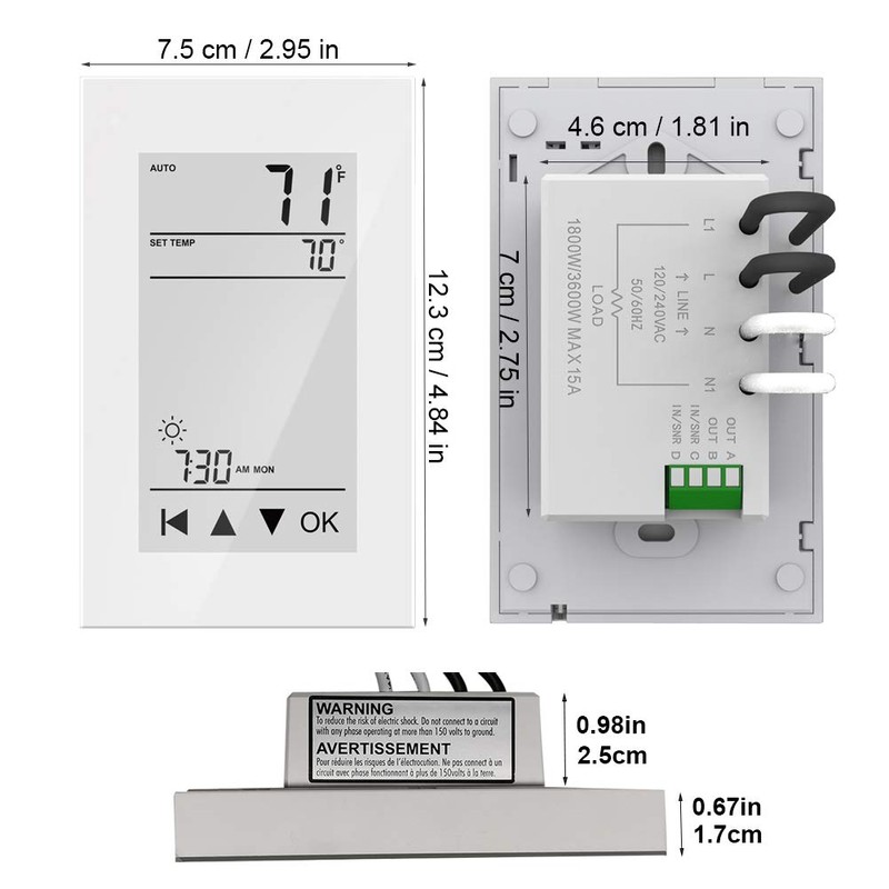 HEATIT ET-72 Digital Programmable Thermostat with Large LCD Display for