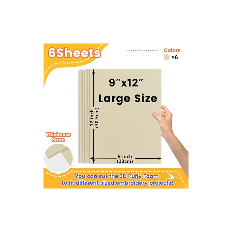 New brothread - 15 Options- 6PCS Embroidery Puffy Foam 9″x12″