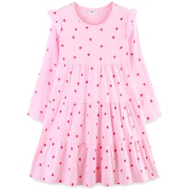 Bumeex Toddler Girl Dresses Fall Spring Winter Long Sleeve Cute School Cotton Valentines Casual A-Line Dress Outfits Clothing Clothes Vestido para Niña Pink Heart 4t