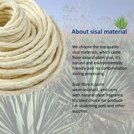 WePet Cat Natural Sisal Rope for Scratching Post Tree Replacement, Hemp Rope for Repairing, Recovering or DIY Scratcher, White, 50FT