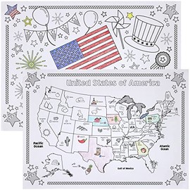 Iconikal Color-Your-Own 2-Sided Reversible Disposable Paper Place Mats, Patriotic, 14 x 10-Inches, 22-Count