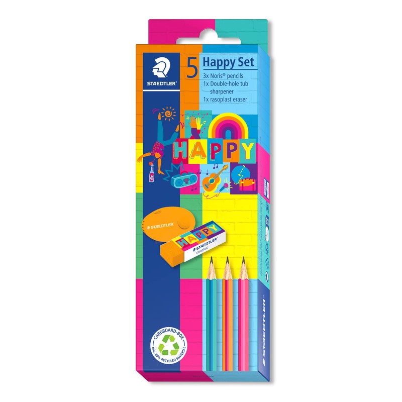 STAEDTLER Stationery Set in Colourful Happy Colours, 3 Noris Pencils,