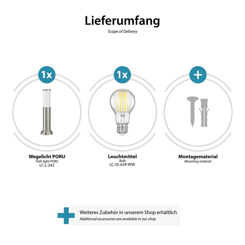 ledscom.de Poru Bollard Light for Outdoor Use, Stainless Steel, Round,