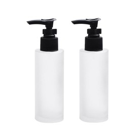 2PCS 100 ML/3.4 OZ Frosted Glass Pump Bottles with Black Pump Head Lotion Dispenser Refillable Cosmetics Container Storage Jars Vials for Cream Shampoo Makeup Removel Oil