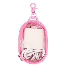 Linsaner Storage Bag for Organizing Data Cables, Earphone, Chargers, Keys, Change, Portable Transparent Storage Bag, Portable Multi-Function Storage Box(Pink)