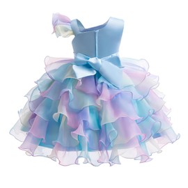 Miipat Girls Pageant Dress Flower Kids Wedding Party Dress Ruffle Princess Girls One Shoulder Ball Gown(RainbowBlue,6-7Years)
