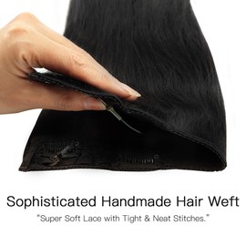 HOTBANANA Wire Hair Extensions, 20 inch 110g Jet Black Fish Line Hair Extensions Real Human Hair Straight Invisible Wire Hair Extensions Remy Hair Extensions