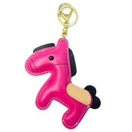 [Yocipa] Cute Genuine Leather Horse Shape Keychain Horse Design Charm Leather Key Chain Bag Charm Car Key Ring Bag Key Ring Accessories, rose red