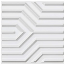 Art3d PVC 3D Wall Panels Geometric Mate Pattern Pack of 12 Tiles Cover 32 SqFt, Size 19.7" x 19.7" in Matt White