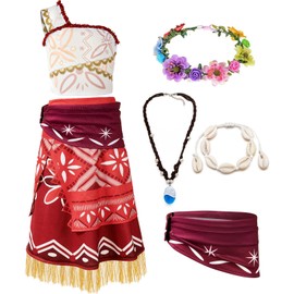 Tacobear Vaiana Costume Children's Fancy Dress Costumes Children Girls Princess Dress Vaiana Chain Crown Bracelet Cosplay Birthday Fancy Dress Costume Children's Costume Carnival (150, 10-11 Years)