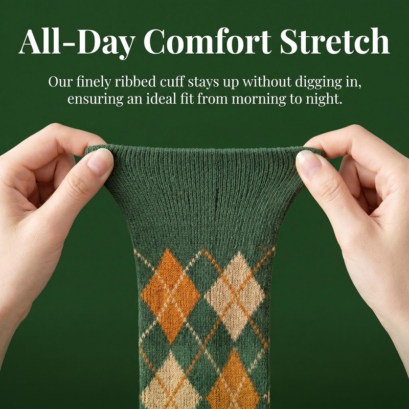 RosyClouds Womens Girls Knee High Socks Green Vintage Argyle Novelty