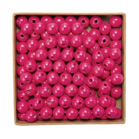 Wambere Pack of 100 14 mm Colourful Wooden Beads with Hole Wooden Beads Made of Lotus Wood, Natural Round Wooden Beads, Untreated Beads Wood for Crafts, DIY Jewellery, Bracelet, Necklace, Deep Rose
