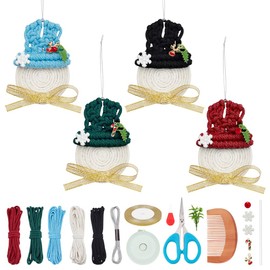 FREEBLOSS 4 Set Macrame Christmas Snowman Macrame Gnomes Snowman with Instruction Macrame Kits for Adults Woven Macrame Decor for Christmas Macrame Craft Enthusiasts Gift