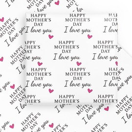 WRAPAHOLIC Mother's Day Wrapping Paper Sheet - 6 Sheets Happy Mother's Day I Love You Design Folded Flat for Party, Celebration - 19.7 Inch X 27.5 Inch Per Sheet