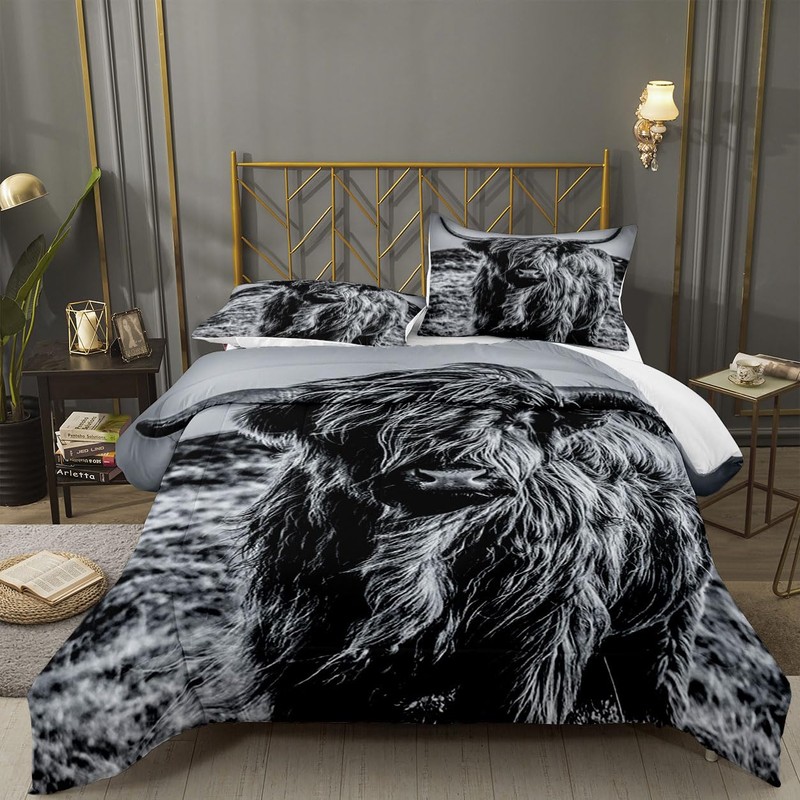 Yilinata Highland Cow Comforter Set Farmhouse Quilt Bedding Set King