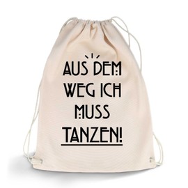 GRAVURZEILE Printed Gym Bag with Saying "Ich muss tanz" (Ich muss tanz) Sports Bag Backpack Daypack Gym Bag with Drawstring for School and Leisure Sports for Him and Her 12 Litres 33 x 45 cm
