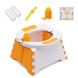 YUNHECAM Foldable Toilet Trainer for Kids Baby Potty Seat with Splash Guard Potty Seat for Indoor and Outdoor Car Travel Outdoor Camping (Orange)