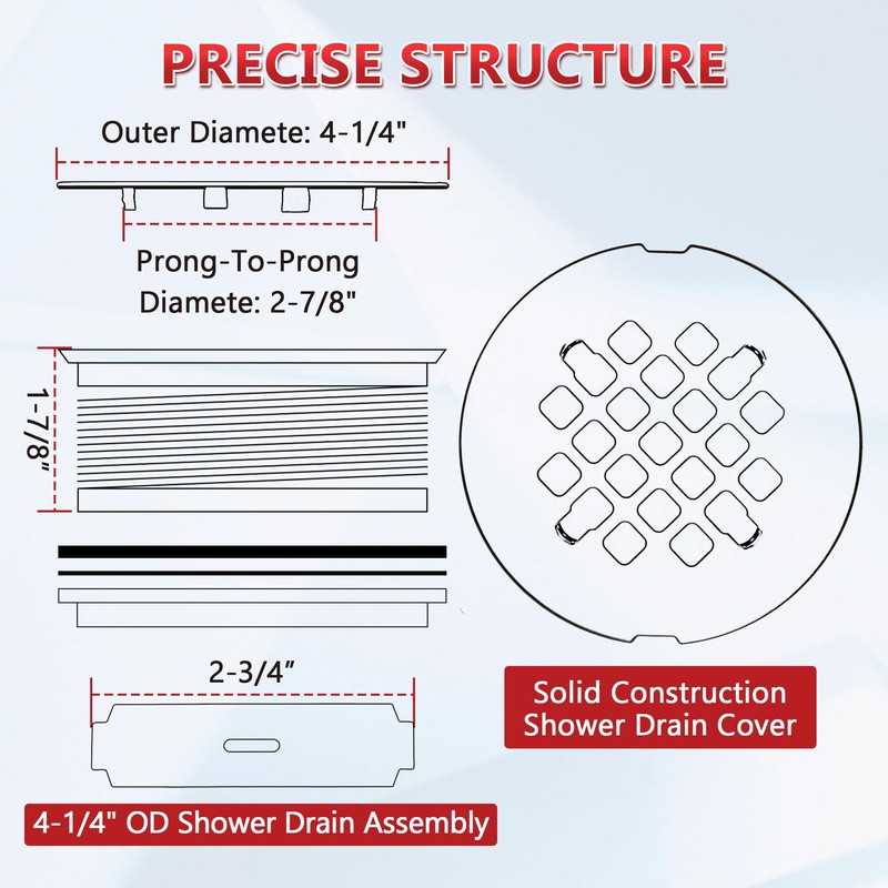 Enhon 4.25" OD Shower Drain Assembly, Snap in Shower Base