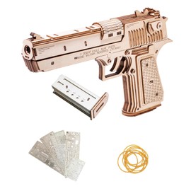 MU 3D Puzzle for Adults Desert Eagle Wood Rubber Band Gun Defender Building, Toy Gun Wooden Puzzles Metal Model Kits, Handgun DIY Kits Cool Gadgets for Men Hobbies Birthday Gifts